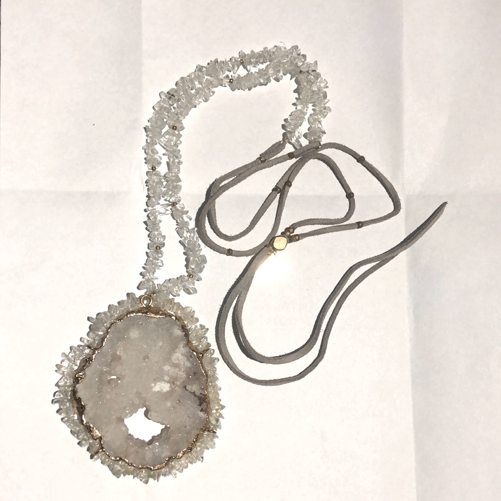 Crystal gemstone pendant long necklace